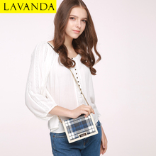 女包链条包单肩斜挎包迷你包格纹撞色锁扣小方包 Lavanda2016新款