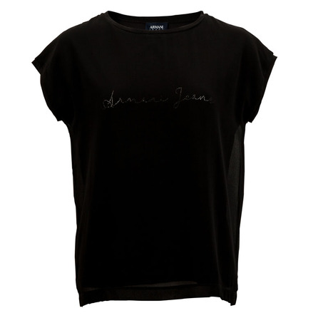 ARMANI JEANS 黑色混合材质烫钻字母装饰女士无袖T恤银泰商品大图