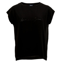 ARMANI JEANS 黑色混合材质烫钻字母装饰女士无袖T恤银泰图片