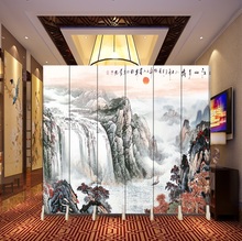 宴会所客厅布艺 屏风定制隔断订做墙中式山水画背景酒店 可折叠移动