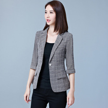 chic格子小西装女韩版短款薄外套七分袖2019春夏休闲复古西服修身