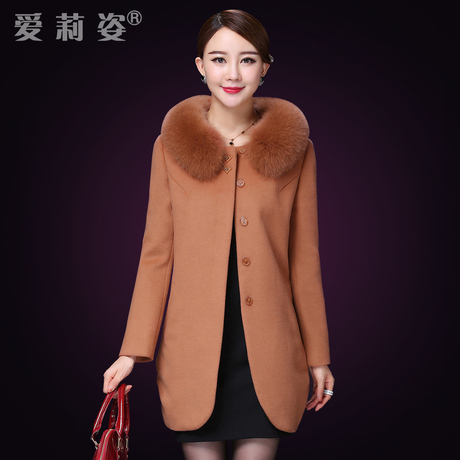 无毛领反季清仓秋冬装中老年羊毛呢大衣女装毛呢外套中长款韩版商品大图