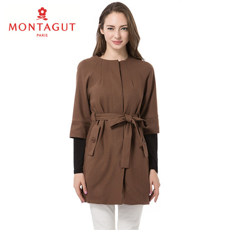 Montagut/梦特娇女士秋季休闲毛呢外套 羊毛混纺圆领七分袖女外套商品大图