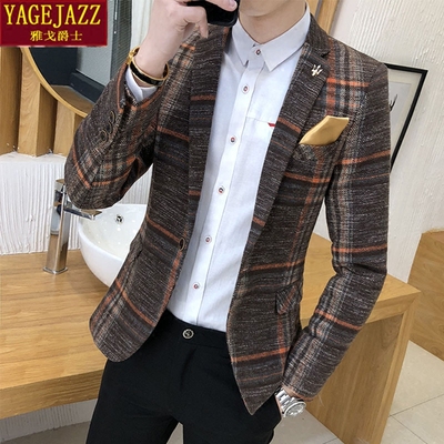 2018新品秋冬男士西服立领小西装韩版修身休闲男装夹克加厚外套潮