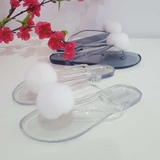 韩国ulzzang软妹雪白兔毛毛球夹脚凉拖鞋果冻透明水晶人字拖女夏