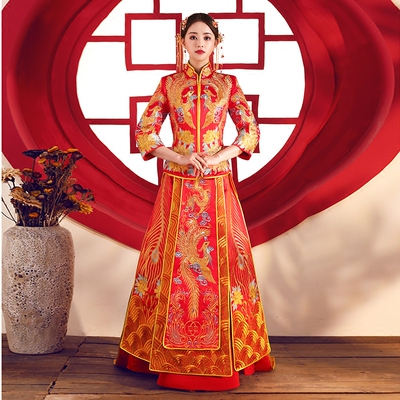 复古婚纱礼服中式宫廷嫁衣新娘结婚拖尾秀和服旗袍明星同款秀禾服