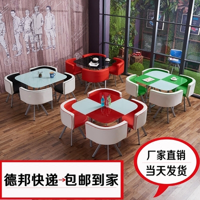 甜品店钢化玻璃餐桌饭桌咖啡店桌椅洽谈接待桌椅组合会客简约休闲