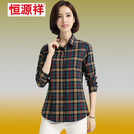 恒源祥2016秋冬正品女士外套开衫薄款上衣中年妈妈装纯棉长袖衬衫商品大图