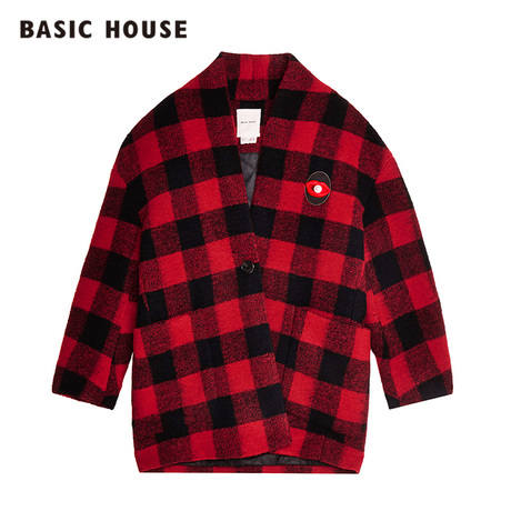 Basic House/百家好16冬季韩版复古经典格子毛呢大衣女HQCA721A商品大图