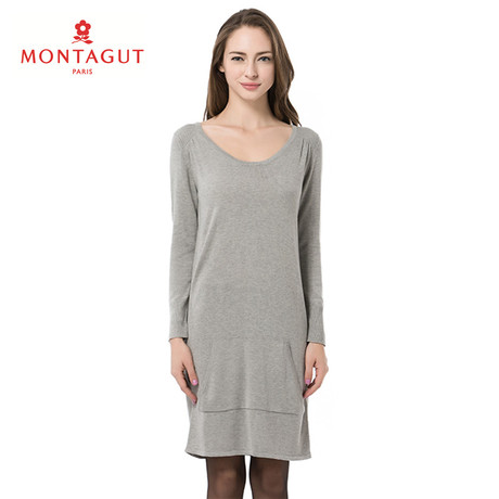 Montagut/梦特娇女装秋季新品长款毛针织衫 简约大圆领长袖毛衫商品大图