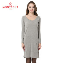Montagut/梦特娇女装秋季新品长款毛针织衫 简约大圆领长袖毛衫图片