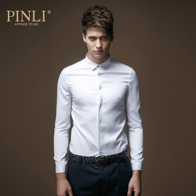PINLI 品立男装秋季男式长袖衬衫微弹修身男士白衬衣潮 C029