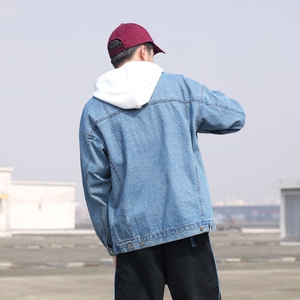 秋装日系复古水洗浅色牛仔外套男潮流宽松牛仔翻领夹克青年牛仔衣