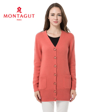 Montagut 梦特娇 女装V领中长款开衫 羊驼毛混纺纯色保暖女士毛衣图片
