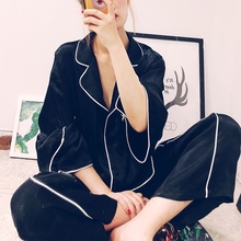 人丝睡衣家居服外穿 阿水慵懒性感撞色出芽亲肤透气垂感套装