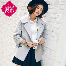 裂帛2017冬装新款大西服领刺绣短款大衣九分袖毛呢外套女51160710图片