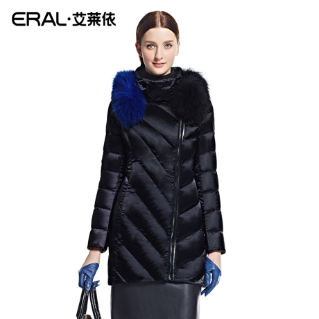 ERAL/艾莱依冬季韩版修身中长款貉子毛领羽绒服女羽绒衣6042D-QC商品大图