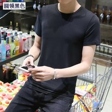 血桖体桖男衫 土夏天纯棉衣服 纯黑修身 短袖 半截袖 t恤圆领大码 男士