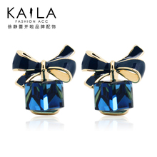Kaila蓝水晶魔方耳钉 女韩国可爱甜美蝴蝶结极光耳饰简约潮人气质