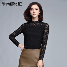【8折价:102元】尚都比拉黑色立领蕾丝衫性感2018长袖打底衫上衣图片