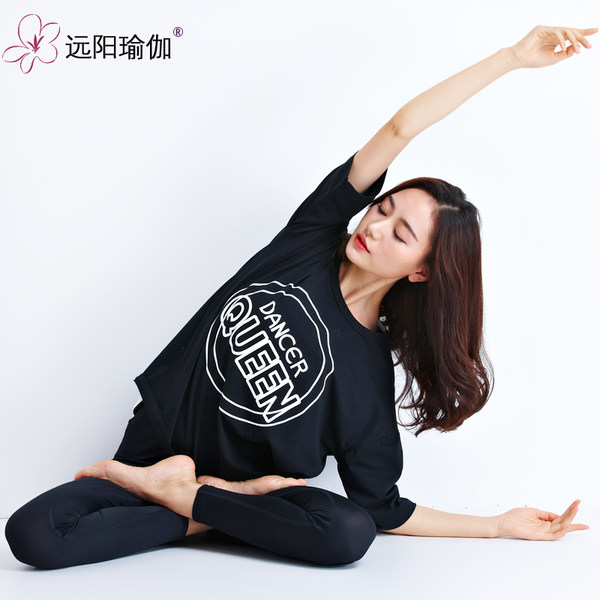 远阳瑜伽服宽松大码休闲舒适五分中袖跑步运动健身上衣女