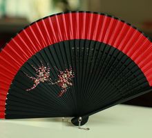 2把包邮精品女扇日式和风扇 竹柄折扇 真丝手绘扇 舞蹈扇 大红色