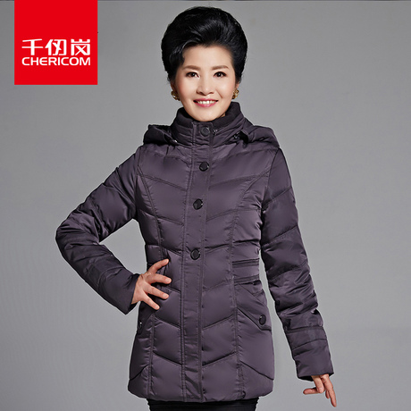 千仞岗中老年女士羽绒服通勤中长款韩版修身连帽脱御加厚保暖1769商品大图