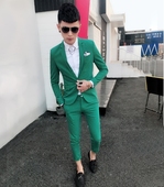 一套发型师潮流西服两件套装 九分裤 紧身小西装 男修身 夜店酒吧韩版