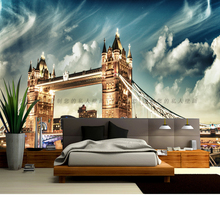 欧式夜景英国大桥卧室客厅沙发背景墙大型无缝壁画壁纸个性墙布