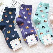 2014秋冬新款 舒适小猫卡通短袜子女袜ac35215 现货韩国女装