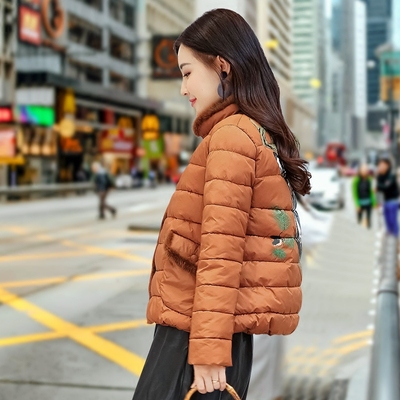 反季清仓处理棉袄女2017韩版冬季加厚棉衣带毛领宽松印花短款棉服