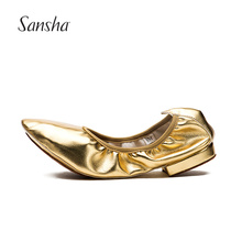 金色 女芭蕾舞蹈鞋 法国三沙牛皮底肚皮舞鞋 蛋卷鞋 练习鞋 Sansha