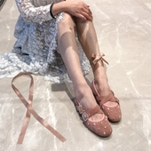 显瘦淑女森系两穿芭蕾舞平底鞋 女真皮铆钉甜美软孕妇丝带时尚 单鞋