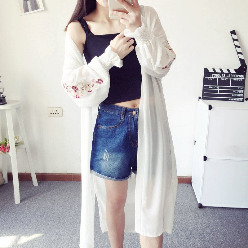 2018夏季新款雪纺衫长袖女中长款韩版宽松百