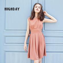 圆领欧美风绑带连衣裙 highday轩日17夏季简洁女裙无袖