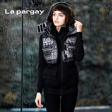 2015秋冬新款 pargay 欧货黑色白鸭绒羽绒服女可拆卸假两件加厚
