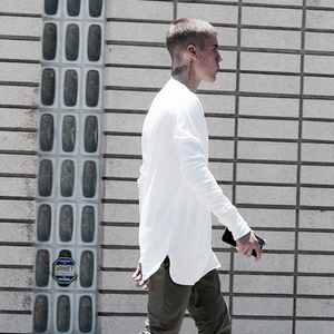 欧美高街前后开叉纯色中长款卫衣