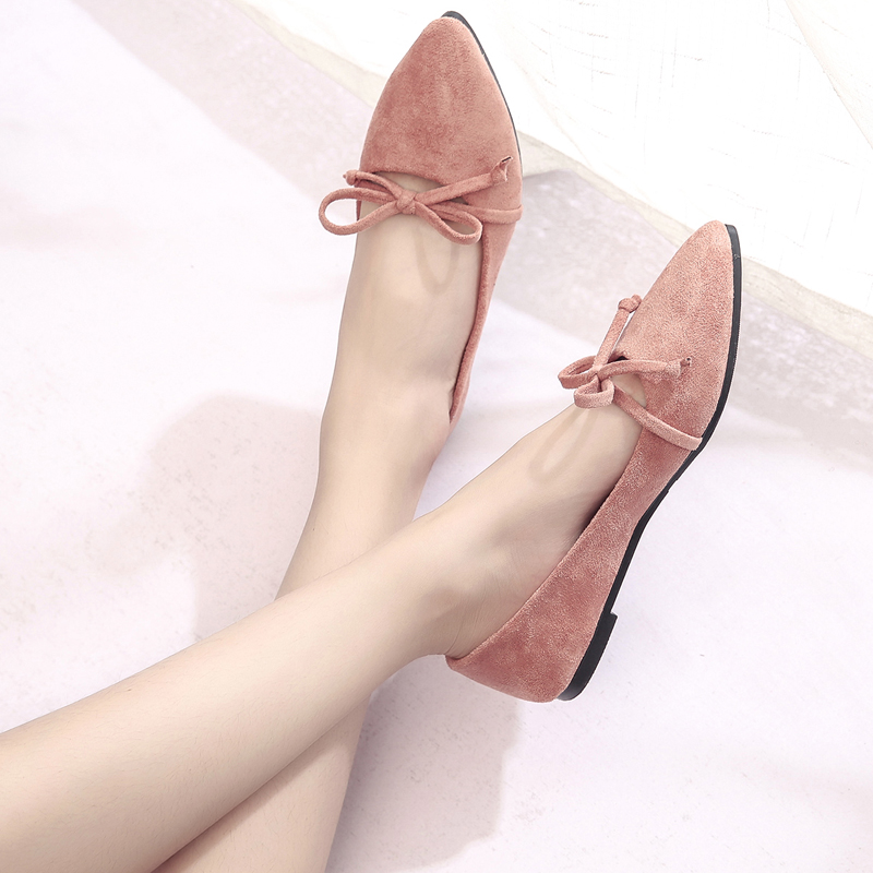 Pointed Flat Shoes 2017 Spring New Women's Shoes Versatile Shallow Mouth Korean Edition Student Bow Flat Heel Shoes Female