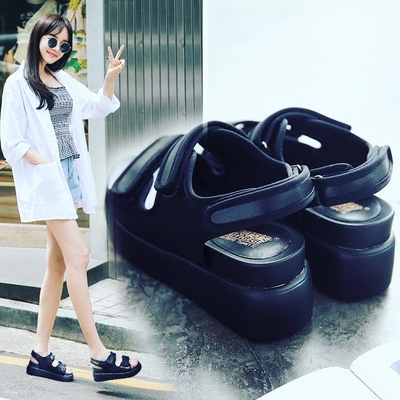 松糕凉鞋女学生夏2018新款韩版百搭厚底真皮港风原宿罗马ulzzang