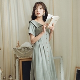 安妮陈娃娃领连衣裙夏装2018新款女裙子中长款气质复古文艺初恋裙