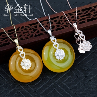 S925纯银四叶草平安扣夹扣 蜜蜡琥珀翡翠平安扣银扣吊坠扣头扣子
