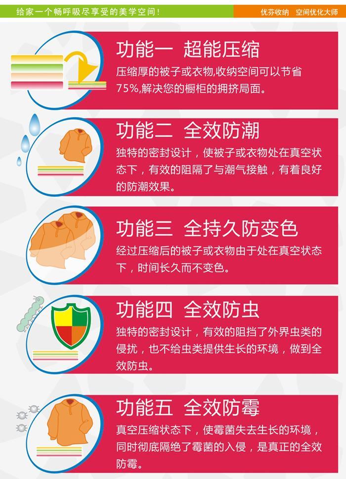 优芬 五只装 真空压缩袋9丝70*100cm棉花被压缩袋衣物加厚真空收纳袋毛衣