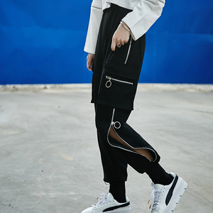 潮牌朋克风拉链垂感阔腿裤