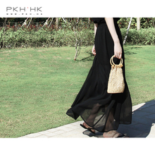 时髦仙味儿 夏季新品 PKH.HK 不对称拼接设计中长橡筋腰飘逸半裙
