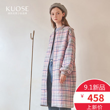 阔色2018秋冬新款韩版女装学生宽松格子小个子大衣毛呢外套图片