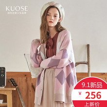 阔色2018秋冬新款韩版女装学生宽松中长款外套开衫上衣针织衫图片