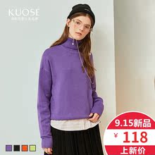 阔色2018秋冬新款韩版女chic黑色短款宽松高领打底衫上衣毛衣图片