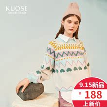 阔色2018秋冬新款韩版女装小清新松松垮垮圆领针织衫上衣毛衣图片