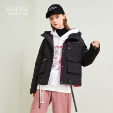 阔色2018秋冬新款韩版女学生面包服黑色宽松短款连帽白鸭绒羽绒服图片