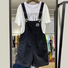 百搭显瘦减龄宽松背带短裤 大码 女2019夏新时尚 欧货直筒牛仔背带裤